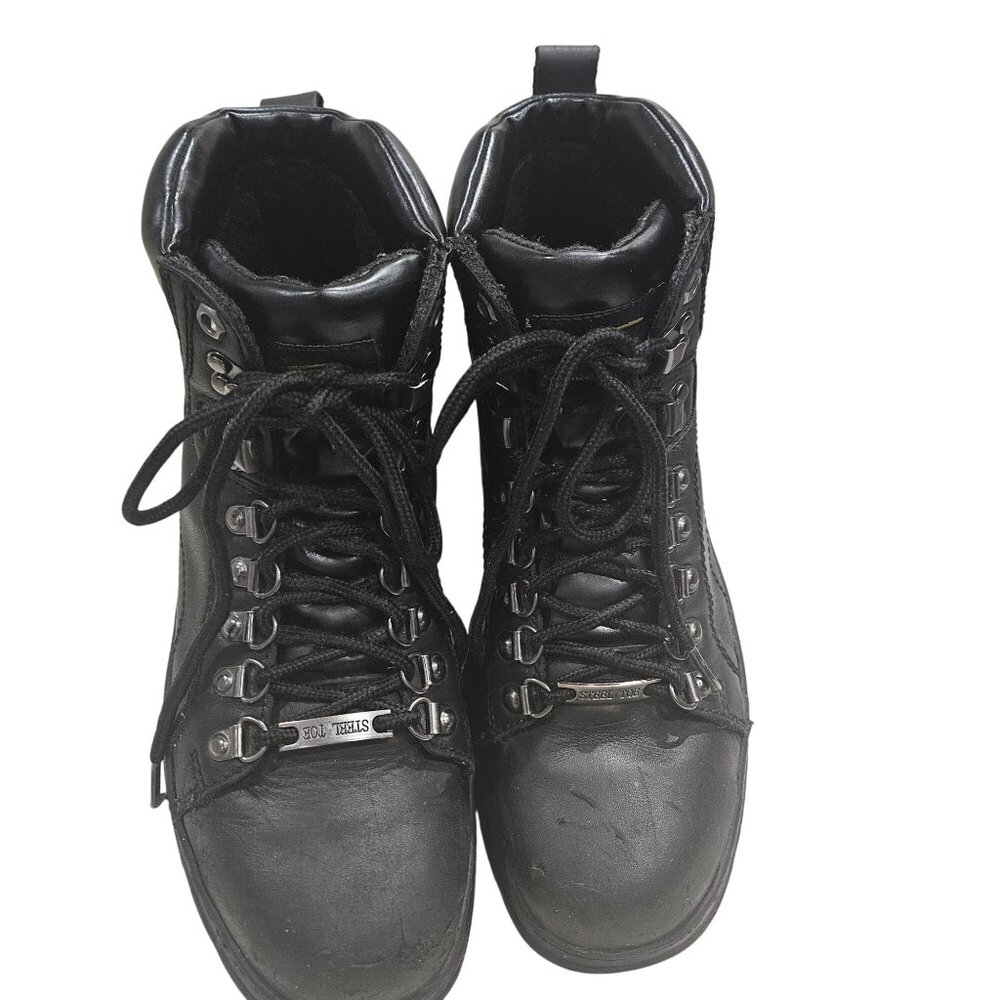 AdTec Black Leather Womens Steel Toe Work Boots Size 9